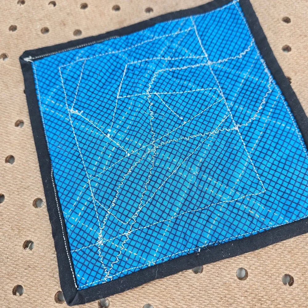Vrg Handmade Quilted Patchwork Abstract Art Coaster‎ Blue Green Yellow Sq 6.5